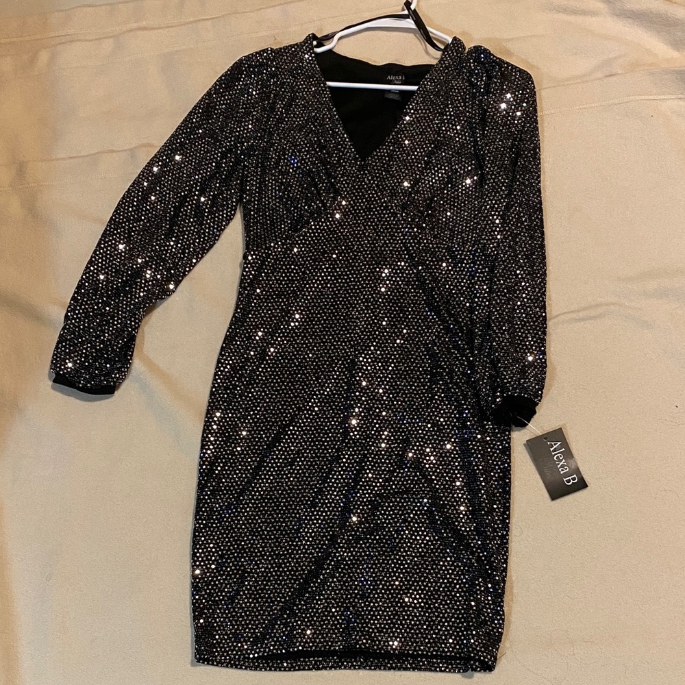 Alex B Black Sequin Long Sleeve Dress